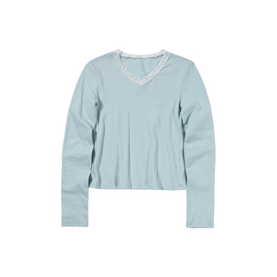 UNRETRO复古蕾丝花边V领针织T恤