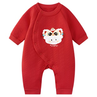 童泰婴儿连体衣纯棉保暖新生儿满月服宝宝爬服红色过年喜庆新年装