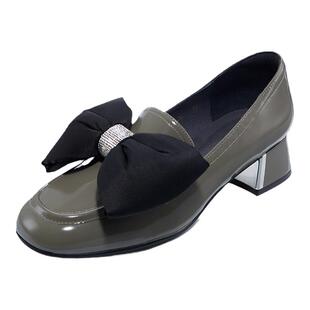 哈森秋季新款商场同款休闲方跟圆头乐福鞋蝴蝶结单鞋HL226011