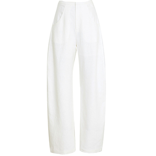 夏莫卡白色老钱风亚麻裤女夏新品轻薄透气显瘦弯刀香蕉裤加长7706