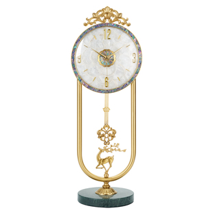 黄铜座钟客厅家用欧式台式钟表时钟摆件台钟轻奢高端现代摇摆座钟