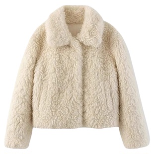 OUNCE皮毛一体外套26冬季新款韩国甜美温柔米色毛毛上衣女M