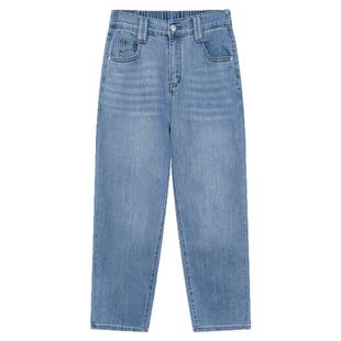 大码九分大码牛仔裤女春秋新款胖mm高档宽松松紧高腰哈伦休闲裤子