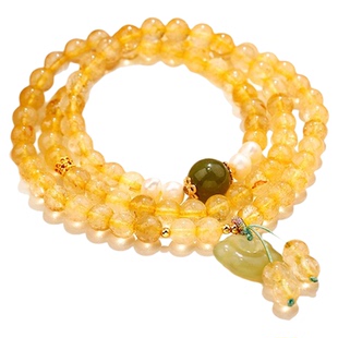 多层叠戴黄水晶手链女祥云锁吊坠串珠2026新款招财转运手串手饰品