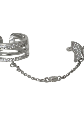 高级感蝴蝶指甲戒一体链开口戒指