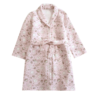 女童秋冬纯棉空气层三层夹棉可爱猫咪睡袍宝宝家居袍儿童保暖浴袍