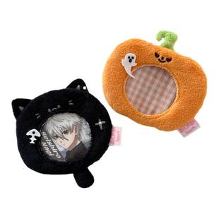 原创南瓜糖果袋黑猫吧唧包挂件可爱毛绒小痛包圆形徽章展示小挂包