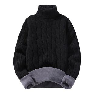啄木鸟高领毛衣男冬季加绒加厚复古纯色毛衫服保暖混纺打底针织衫