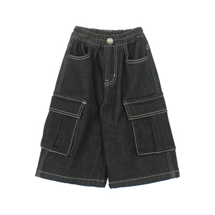 大耳象女童立体口袋加绒牛仔裤冬新款宝儿百搭保暖阔腿工装厚裤子