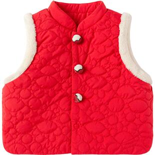 巴拉巴拉童装儿童马甲宝宝背心女童坎肩春装兔毛趣好看红色拜年服