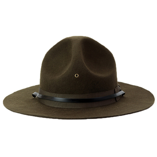 复古纯羊毛礼帽海军陆战队教官军绿色宽檐大头围户外露营咖啡帽子