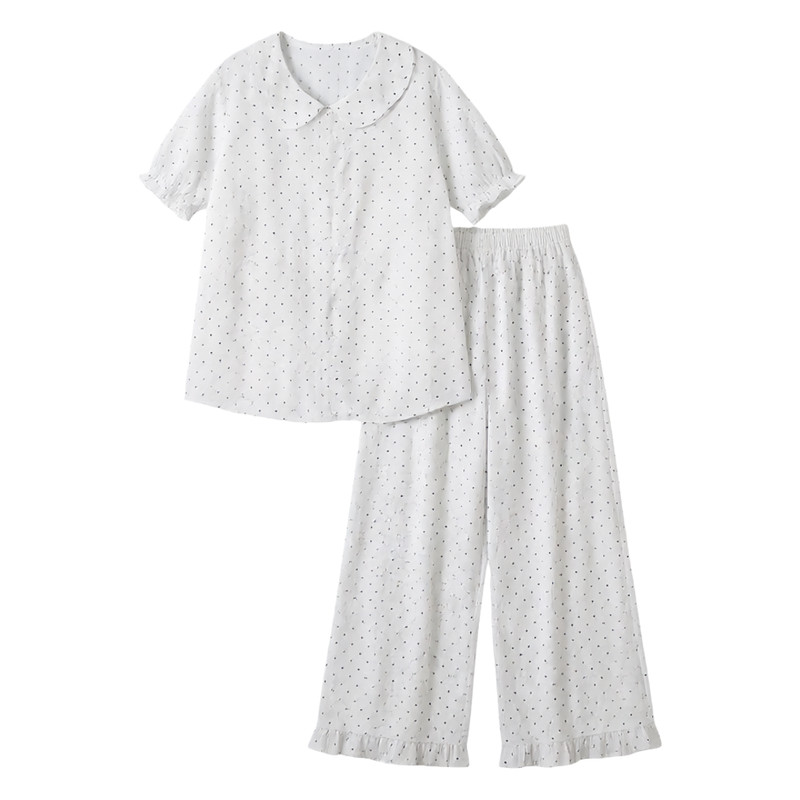 蓝色小清新波点纯棉可外穿家居服