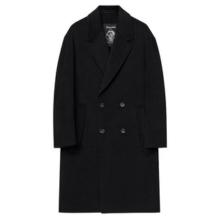 JDV男装商场同款秋冬新款黑色翻领宽松绵羊毛呢大衣外套WCO4533