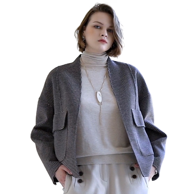 纯羊毛格子短款毛呢外套商场同款