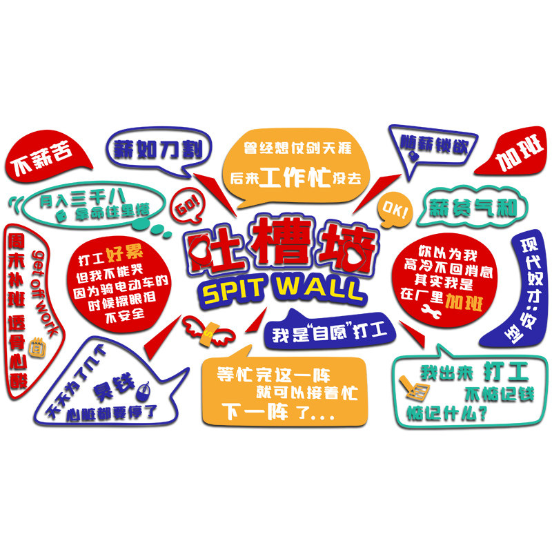 餐饮饭店网红吐槽墙面装饰创意烧烤店铺打卡背景墙拍照区布置墙贴