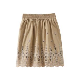 popchrio◆复古镂空刺绣蕾丝花边半身裙小个子高腰白色a字短裙夏