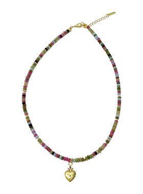 柏林少女夏日碧玺爱心串珠项链女