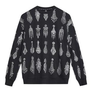 TCH潮牌个性烫钻耳钉套头卫衣女秋冬新款宽松圆领衫上衣男士