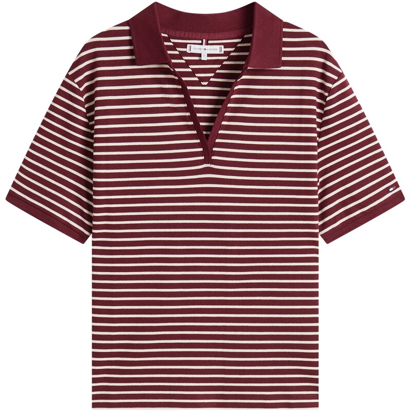 Tommy女装珠地网眼条纹宽松POLO