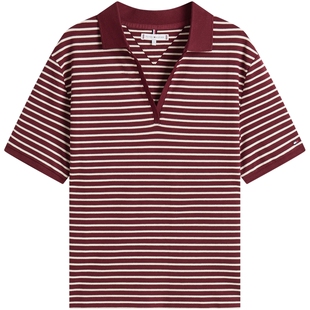 Tommy26春夏新款女装珠地网眼莱赛尔微弹条纹V领宽松短袖T恤POLO