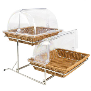 仿藤编织面包篮水果筐双层带盖蛋糕点心托盘不锈钢甜品展示架小号