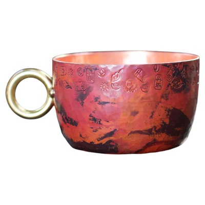 紫铜纯手工加厚咖啡杯纯铜锻打家用咖啡杯红铜水杯长柄铜杯防烫