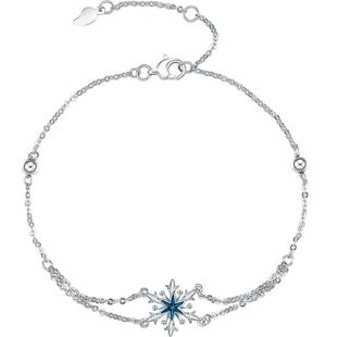 周大生铂金雪花珐琅手链pt950白金圆珠手饰可调节生日礼物送女友