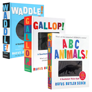 英文原版 光与影视觉动画书系列3册 A Scanimation Picture BookABC Animals/Waddle/Gallop 动物ABC会动的书动画效果趣味翻翻书