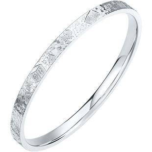 周六福碎冰冰麻将招财手镯女款S999银实心镯子本命年礼物送女友