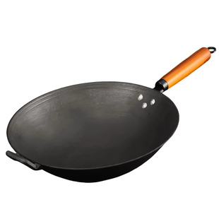 生铁锅老式铸铁锅家用圆平底炒菜锅无涂层不粘锅燃气灶专用炒锅