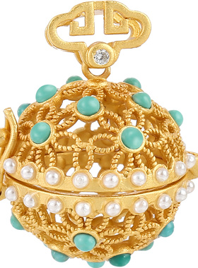 古风镂吊坠空托香薰球奢金轩纯银