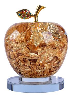 生日礼物装饰品金箔水晶苹果摆件