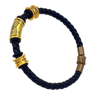 饕餮弯管手绳皮绳手链男貔貅黑绳粗5毫寻诀八件套转运珠酷黑手串