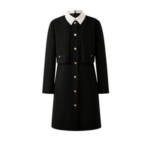 PRICH时尚小香风撞色翻领假两件连衣裙冬新款收腰通勤裙子女