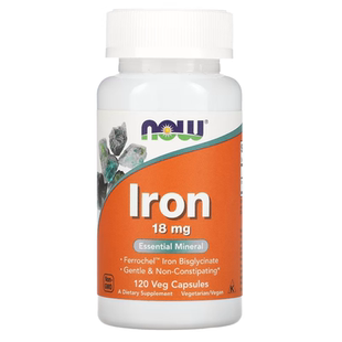 现货美国Now Foods Iron 甘氨酸亚铁 补铁 18mg 120粒孕妇