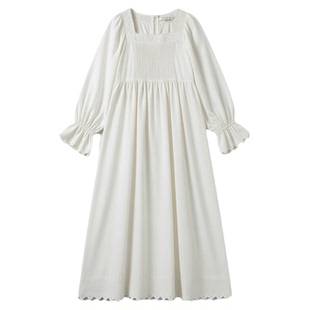 法式女款宫廷风睡裙女白色纯棉长袖复古高级睡衣长款公主长裙女士