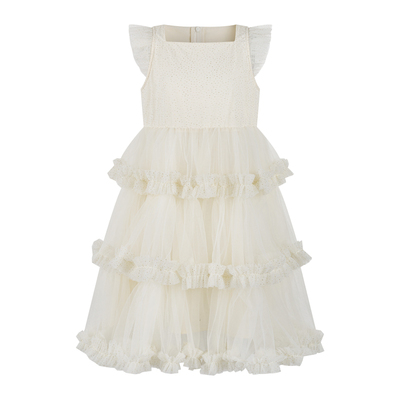 Little Naive女童甜美蛋糕裙夏季钢琴表演公主礼服儿童飞袖连衣裙