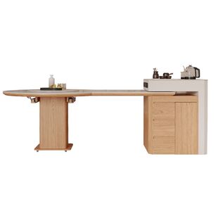 原木风方圆伸缩岛台餐桌一体家用政府补贴实木开放厨房岩板中岛台