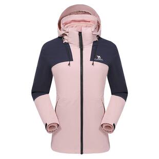 骆驼童话粉冲锋衣男女三合一防风防水登山服户外拼色旅游外套春秋