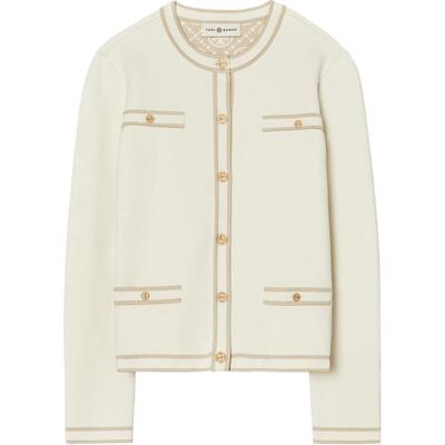 【线上专享】TORY BURCH 汤丽柏琦 撞色圆领长袖开衫 145907