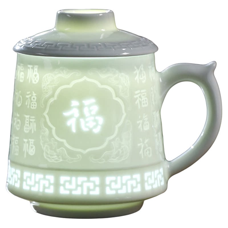 景德镇骨瓷茶水分离影青玲珑茶杯