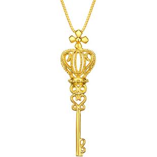 右米饰品】韩国女镀黄金皇冠钥匙项链仿真金短款锁骨链吊坠配饰