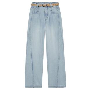 热风女士牛仔裤2025年秋季新款浅色水洗时尚阔腿牛仔裤宽松长裤