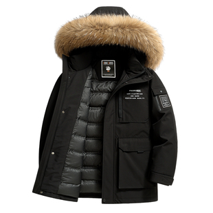 【鹅绒】雪中飞羽绒服男中长款貉子毛领东北极寒加厚工装冬装外套