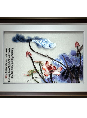 装饰画苏绣成品墨荷国画手工绣新中式书房卧室走廊玄关荷花刺绣画