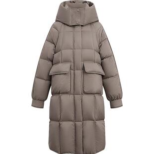 【90绒】咖色羽绒服女冬季长款连帽外套kbne秋冬新款保暖面包服女