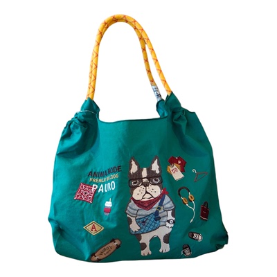 大容量猫咪刺绣尼龙单肩购物袋