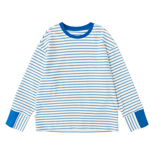 棵初26年春季新款亲子中大女童经典条纹长袖T恤纯棉简约宽松上衣