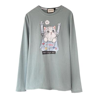 可爱猫 大码女装胖mm2024年秋装冬装新款长袖打底衫加绒t恤上衣