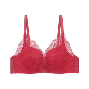 【花间游园舒挺打卡杯】安莉芳小胸聚拢显大文胸本命红色蕾丝内衣